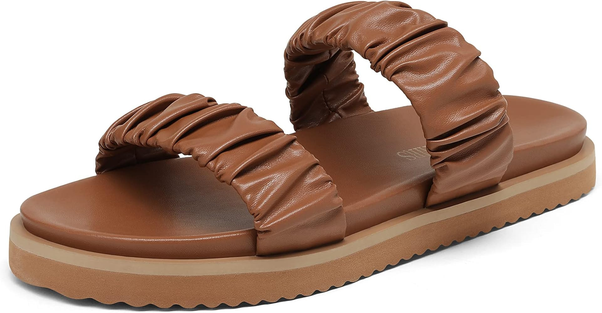 DREAM PAIRS Women's Slide Sandals Slip on Open Toe Cute Two Straps Flat Sandals for Summer | Amazon (US)