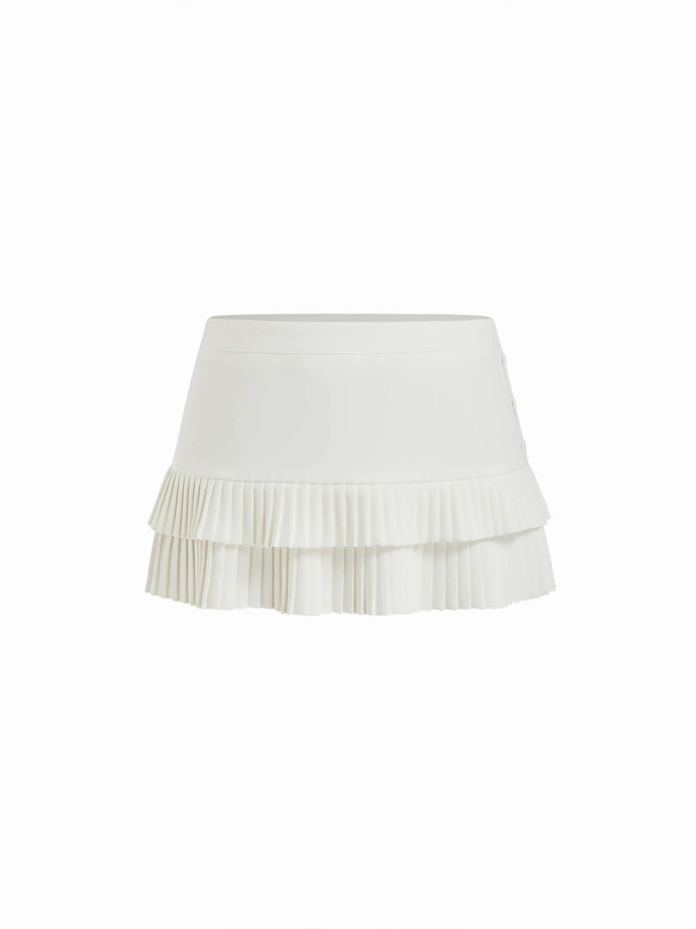 Geweven Mid Rise Pleated Tiered Button Mini Skirt For Dagelijkse casual Datum | Cider
