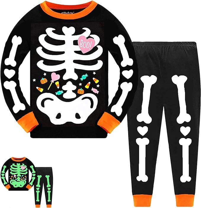 Tkria Kids Pajamas for Boys Skeleton Glow-in-The-Dark Cotton Sleepwear Toddler Clothes Halloween ... | Amazon (US)