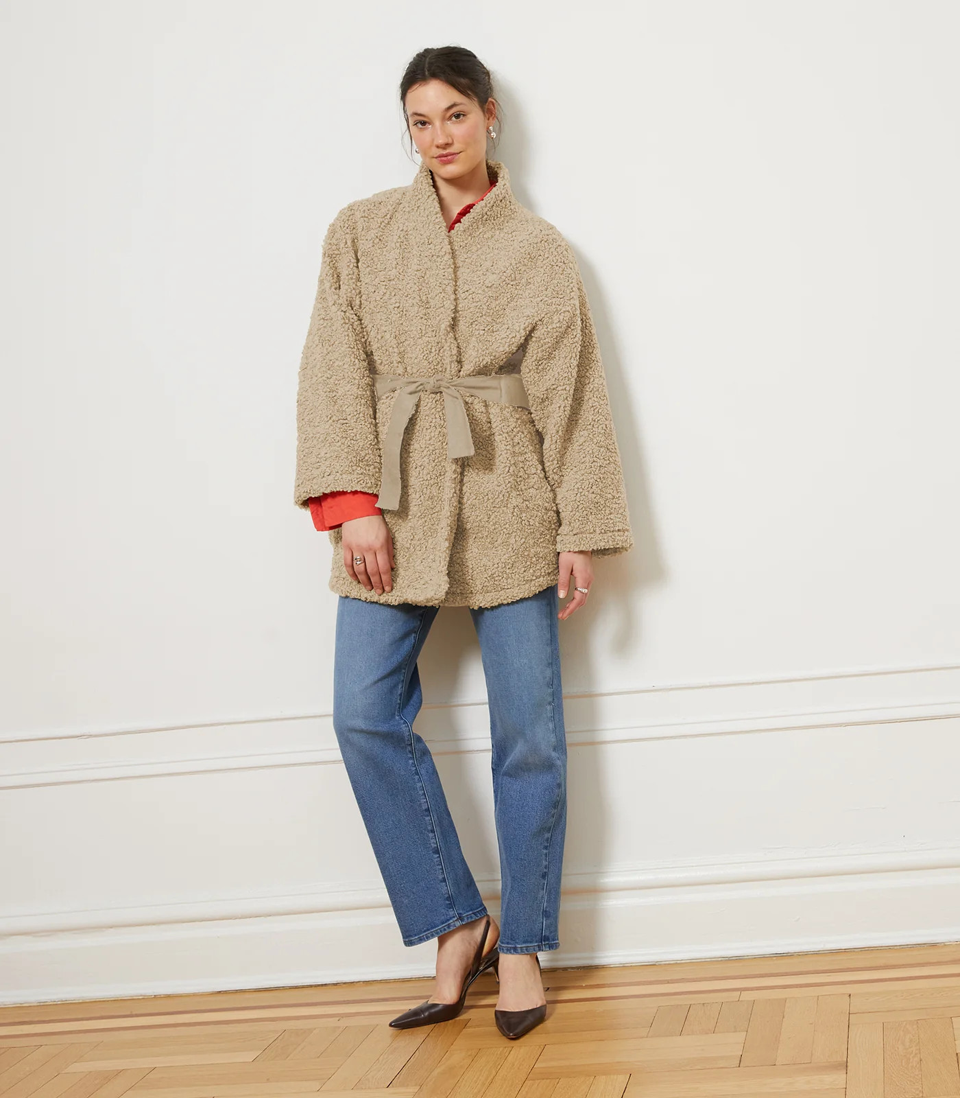 Valentina Sherpa Wrap Coat - Ivory | Loup