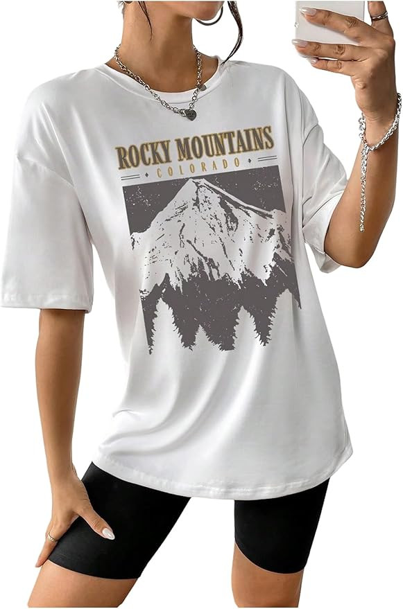 SOLY HUX Women's Oversized Graphic Tees Drop Shoulder Half Sleeve Loose Casual T Shirt Tops | Amazon (US)