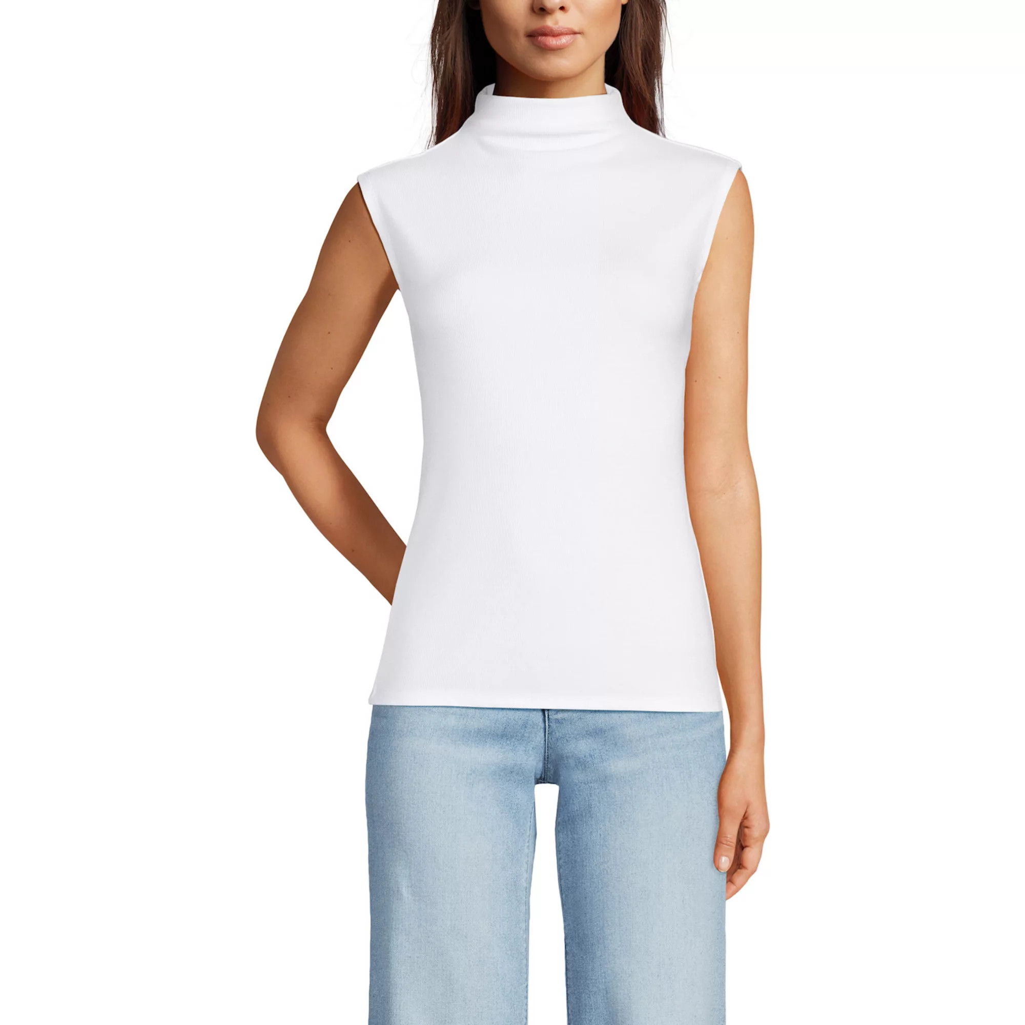 Womens Lands' End Sleeve Drapey Ribbed Fitted Funnel Neck Tank Top | Kohl's