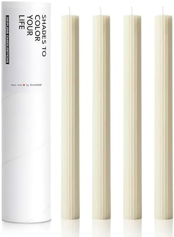 10" Candle Sticks, Ribbed Taper Candles, Ivory, 4-Pack, Unscented | Amazon (US)