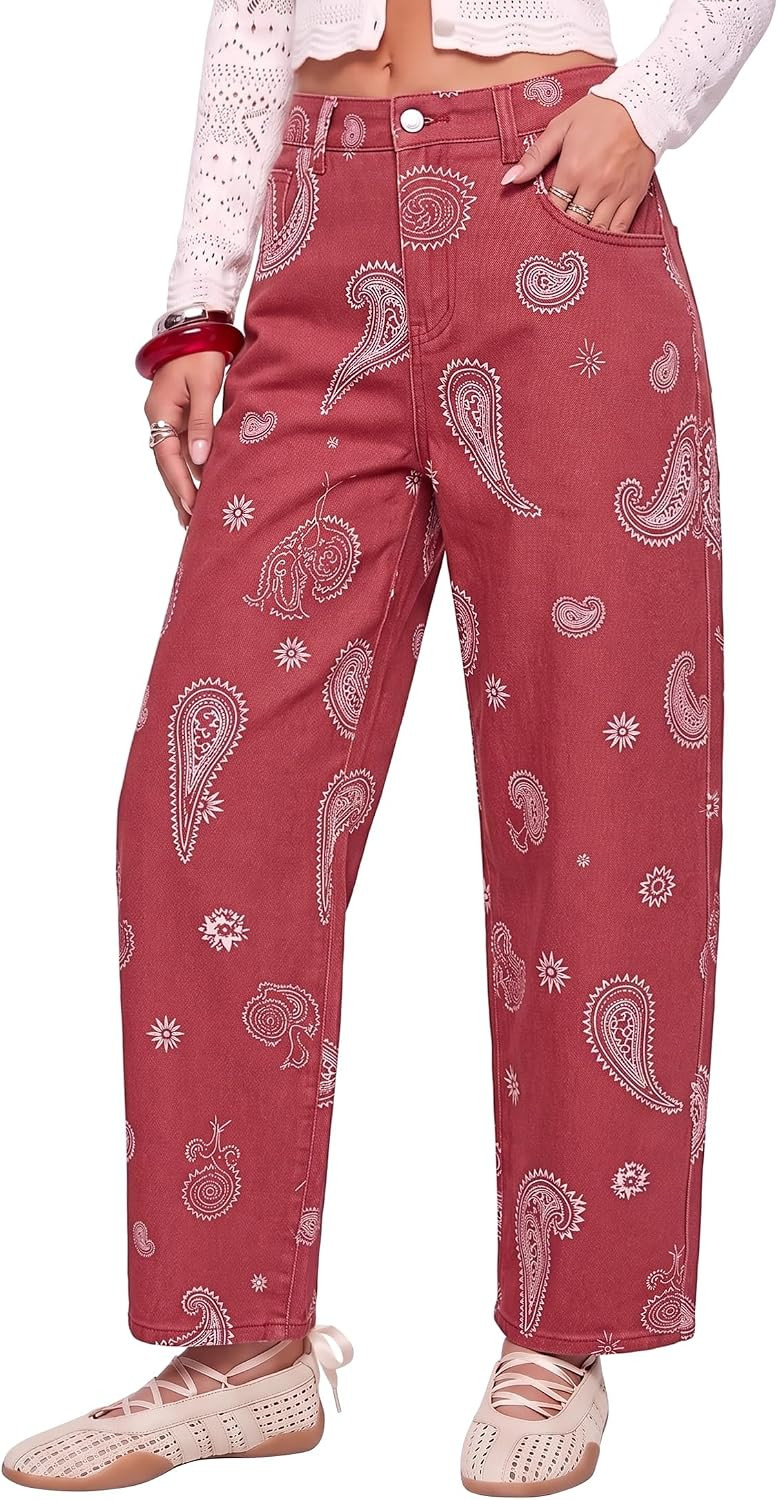 luvamia Barrel Jeans for Women Floral Printed High Rise Denim Pants Colored | Amazon (US)
