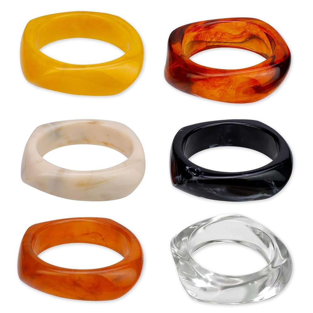 6Pcs Acrylic Chunky Bangle Bracelets for Women,Square Acrylic Resin Bangle Wide Geometric Irregul... | Amazon (US)