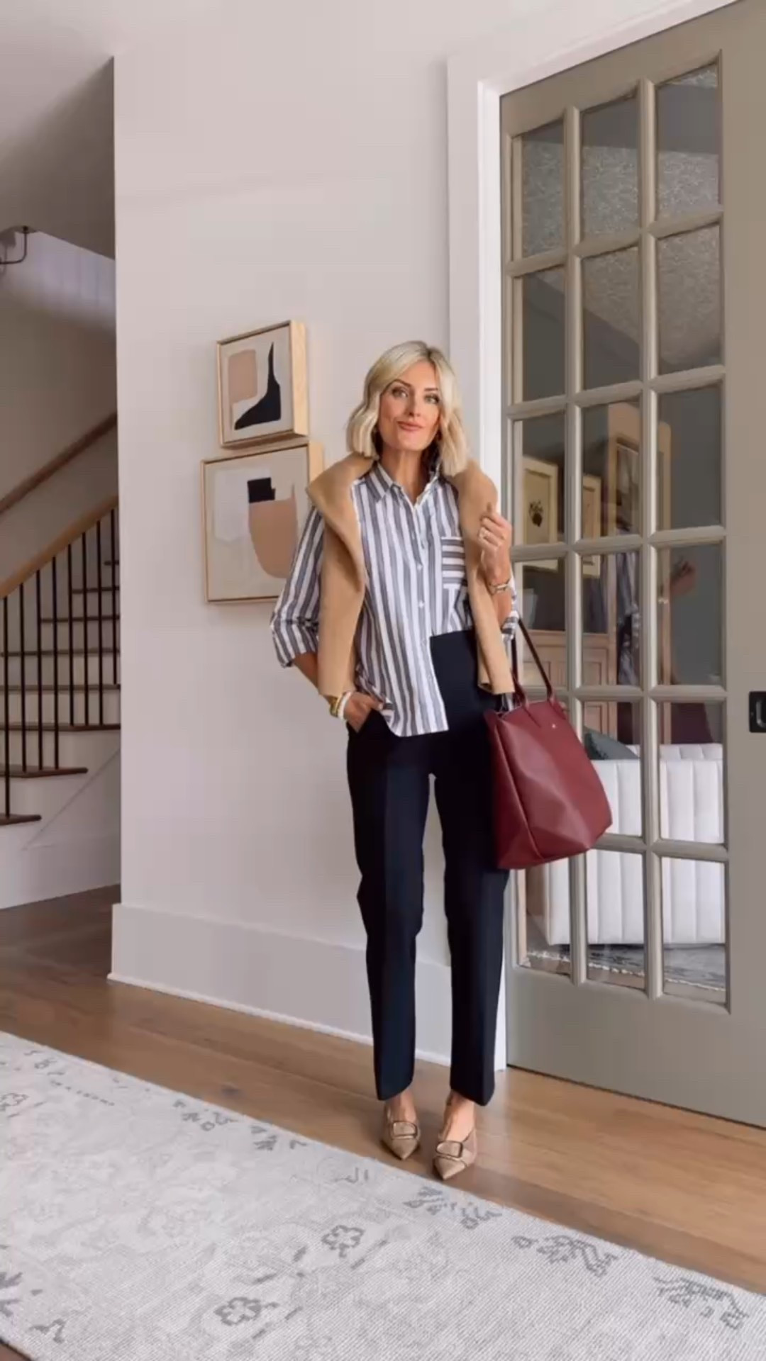 Such a classic workwear look! Wearing size S in top & bottom, which I sized up for the bump in both! 

Loverly Grey, Loft, fall workwear, pre fall 

#LTKStyleTip #LTKSeasonal