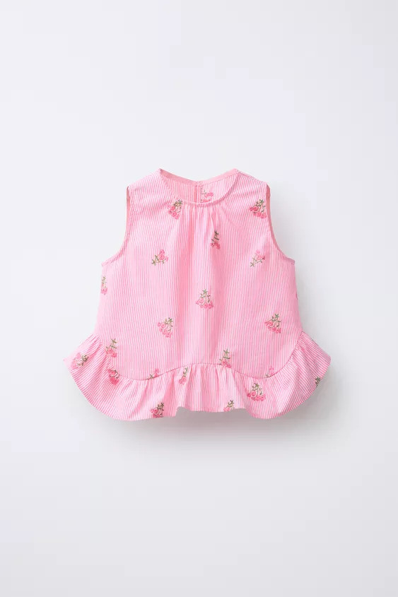 EMBROIDERED FLORAL STRIPED TOP | Zara US