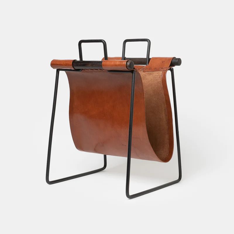 Leather & Iron Sling Magazine Rack | Amber Interiors