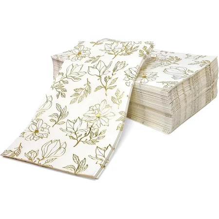 Gift Boutique Floral Guest Napkins, 100 Count 3-Ply Disposable Paper Towels, Gold Flower Design, Spring Party, Bathroom, Dinner, Wedding Supplies | Walmart (US)