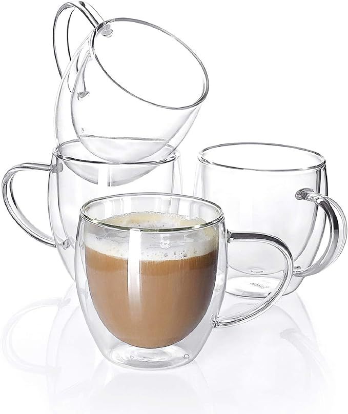 Sweese 415.101 Glass coffee mugs - 8 oz Double Wall Insulated Glass Coffee Tea Cup Set with Handl... | Amazon (US)
