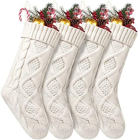 Fesciory 4 Pack Christmas Stockings 18 Inches Large Size Cable Knitted Stocking Gifts & Decoratio... | Amazon (US)