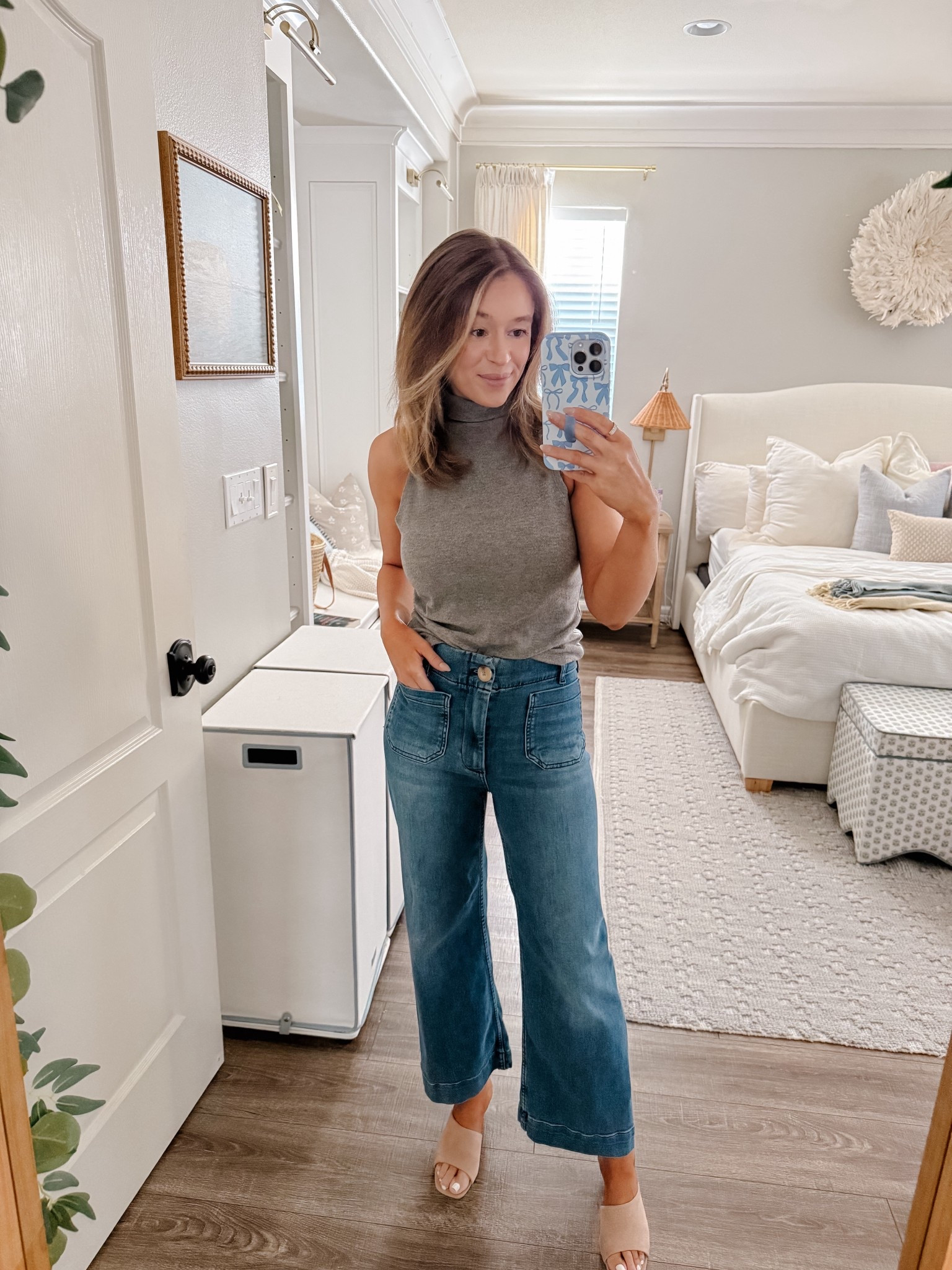 Cute mock neck too and my favorite wide legged jeans that are back in stock. Linked similar shoes if you like mine.

#LTKWorkwear #LTKSeasonal