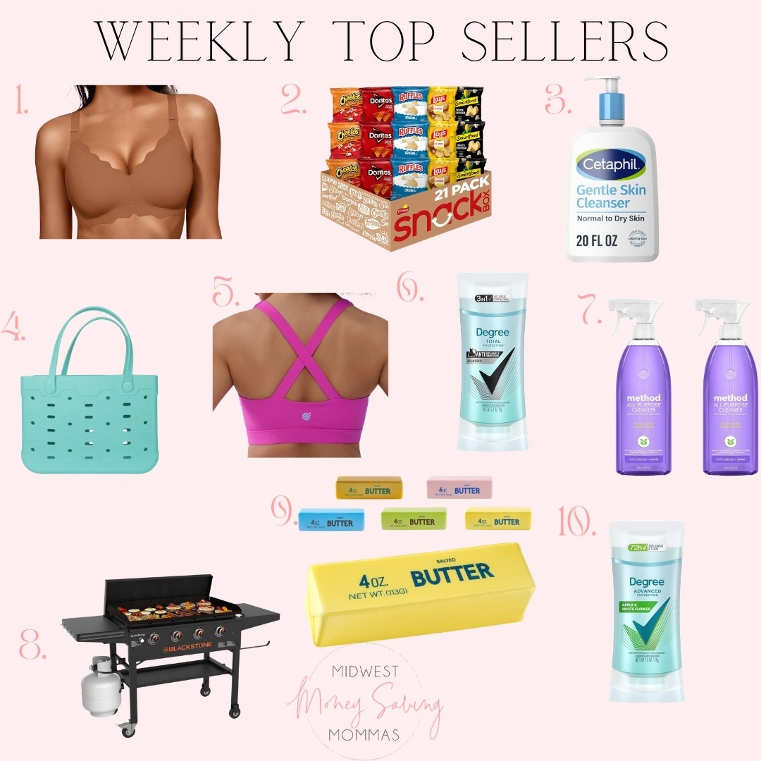 Weekly top sellers

 Best sellers jelly bra sports bra snacks cetaphil face wash skincare deodorant beach tang tote bag black stone griddle toys

#LTKmomlife #LTKSeasonal #LTKselfcare
