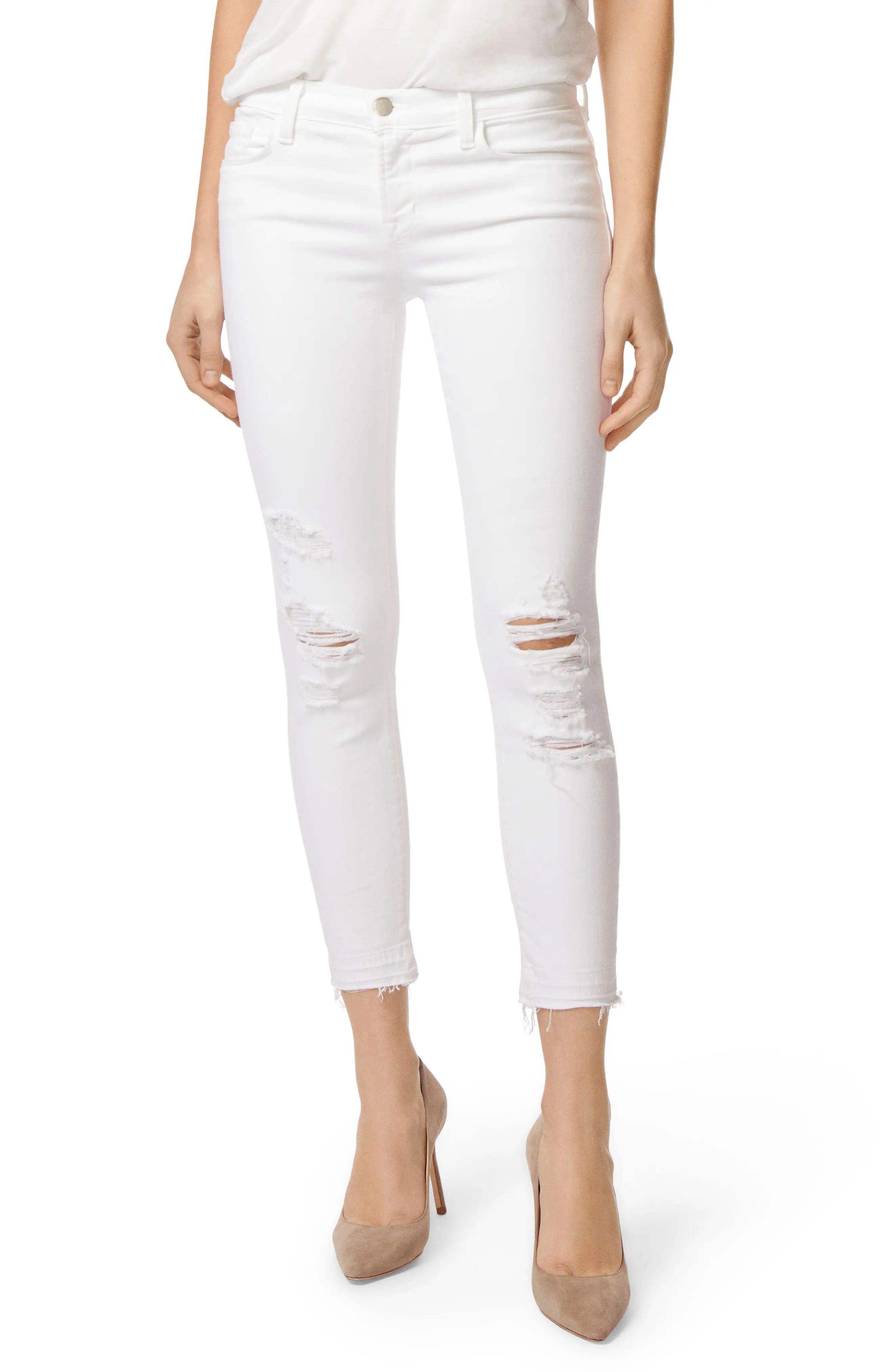 J Brand 9326 Low Rise Crop Skinny Jeans (Destructed White Sateen Demented) | Nordstrom