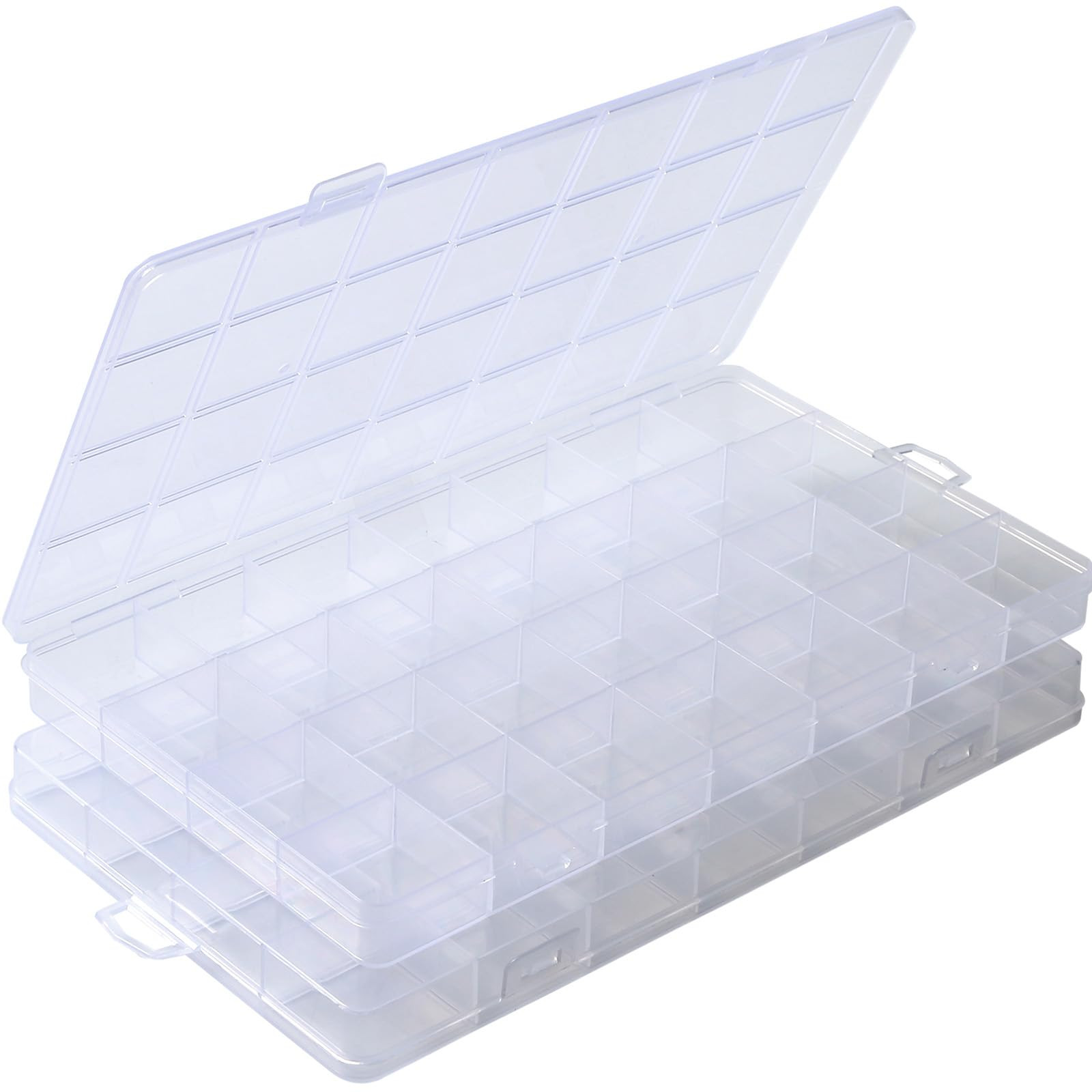 2Packs 28 Grids Plastic Organizer Box,Clear Beads Organizers Storage Box with Fixed Dividers,Acry... | Amazon (US)