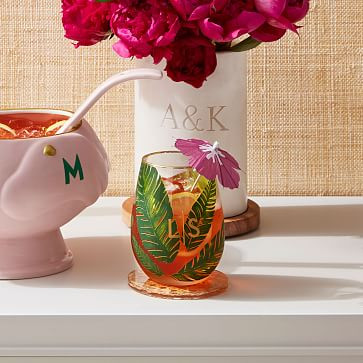 Hand Painted Palm Leaf Stemless Wine Glasses, Set of 4 | Mark and Graham