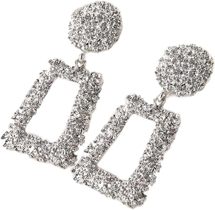 Women Silver Earrings, Fashion Geometric Rose Gold Hanging Earrings Female Models Brincos Hollow ... | Amazon (US)