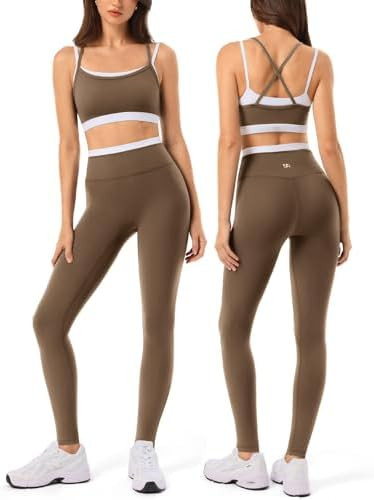 2 Pieces Workout Sets for Women,Seamless Yoga Leggings with Padded Sports Bras,Athletic Matching ... | Amazon (US)