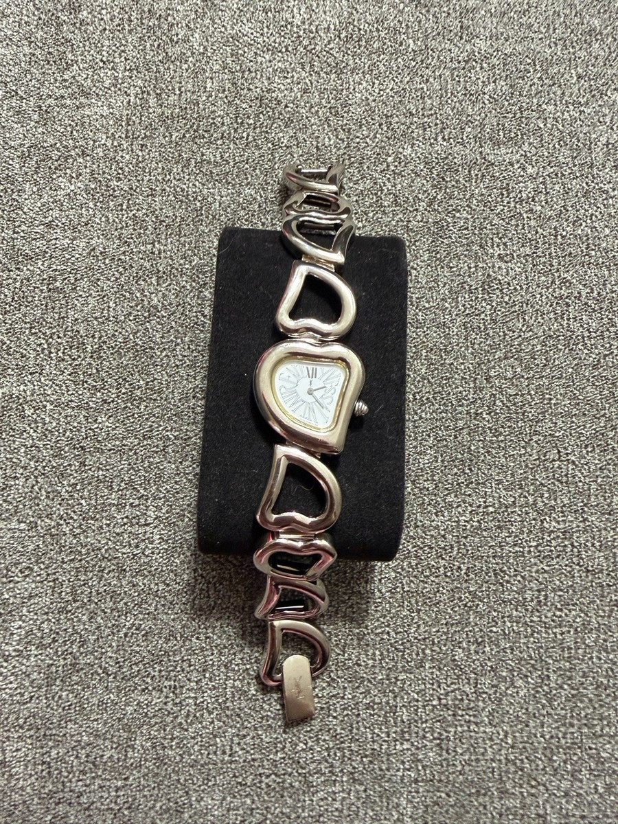 Yves Saint Laurent YSL Heart Chain Bracelet Watch In Silver Rare Still Working | eBay US