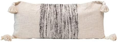 Creative Co-Op Woven Cotton Blend Lumbar Variegated Grey Yarns & Tassels, Cream Color Pillow, 1 C... | Amazon (US)
