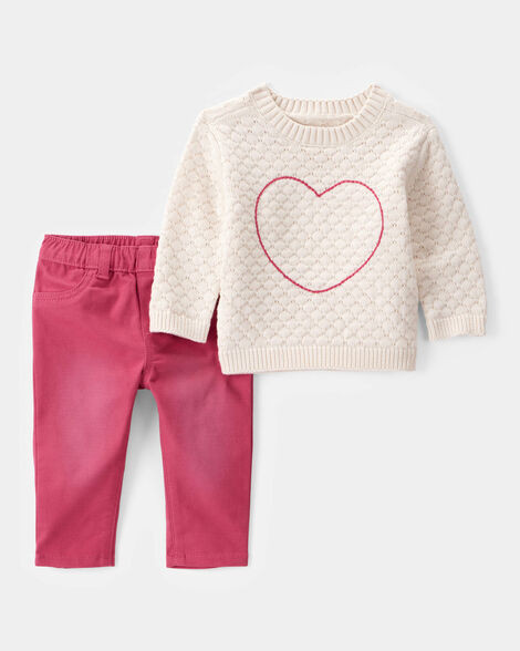 Baby 2-Piece Heart Sweater & Pull-On Pant Set - Ivory/Pink | Carter's Inc