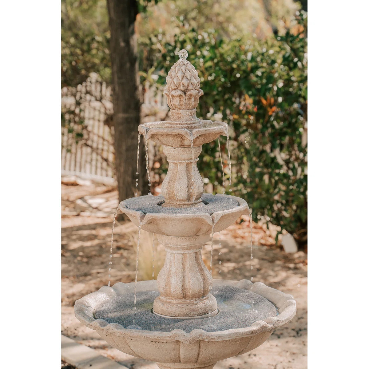 51-inch 3-Tier Outdoor Water Fountain with Pineapple Top – Freestanding Garden Waterfall with P... | Wayfair North America