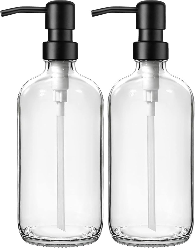 GMISUN Glass Soap Dispenser with Pump, 2 Pack Clear Bathroom Hand Soap Dispenser with Stainless S... | Amazon (US)