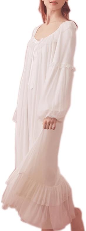 Women's Vintage Victorian Nightgown Long Sleeve Sheer Sleepwear Pajamas Nightwear Lounge Dress | Amazon (US)