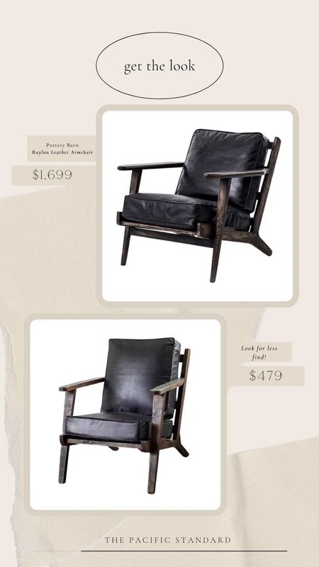 Daily Find  | Pottery Barn Raylan black Leather Armchair wood frame modern accent chair #lookforless #savevssplurge 

#LTKhome #LTKsalealert #LTKstyletip