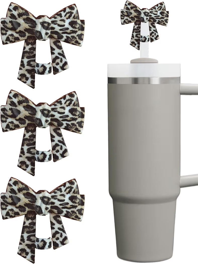 Large Bow Straw Toppers with Leopard Print - 3 Pack Silicone Straw Covers for Stanley Cup, 10mm/0... | Amazon (US)