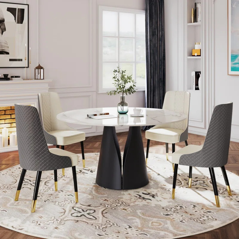 Teferi Modern Round White Dining Table, Sintered Stone Tabletop, Pre-Assembly | Wayfair North America