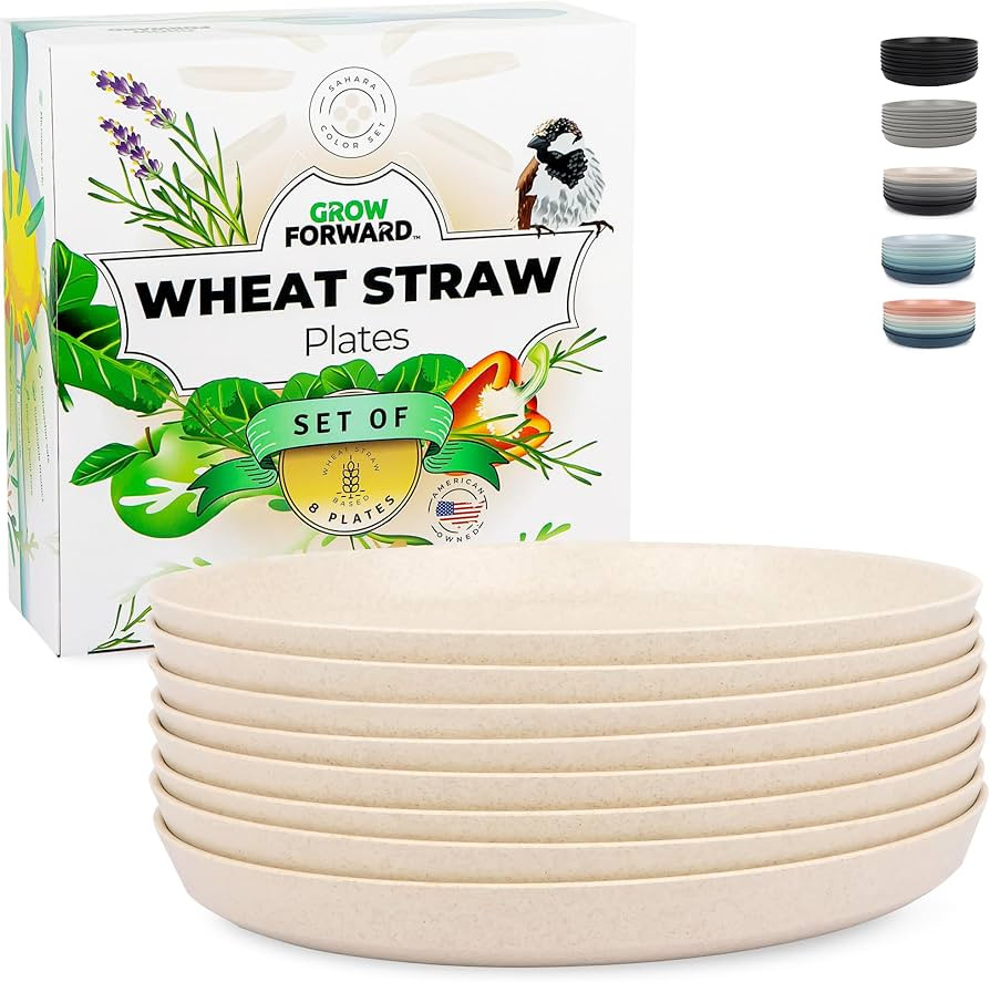 Grow Forward Premium Wheat Straw Plates - 10 Inch Reusable Hard Plastic Dinner Plates Set of 8 - ... | Amazon (US)