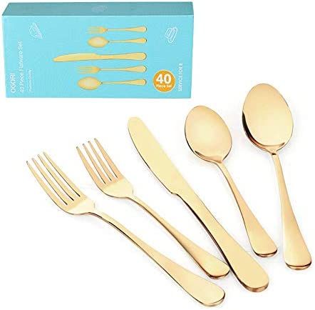 OGORI 40-Piece Gold Silverware Flatware Set for 8, Superior Stainless Steel Cutlery Set with Gift... | Amazon (US)