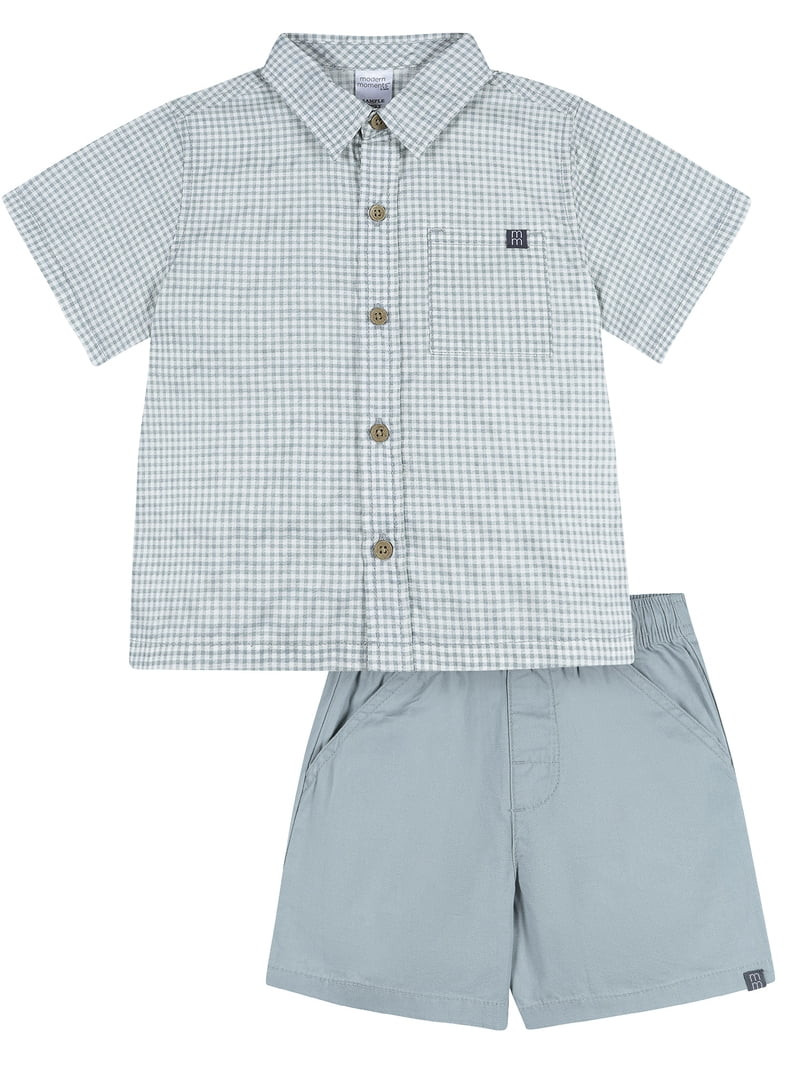 Modern Moments by Gerber Baby and Toddler Boy Button Front Shirt and Short Set, 2-Piece, Sizes 0/... | Walmart (US)