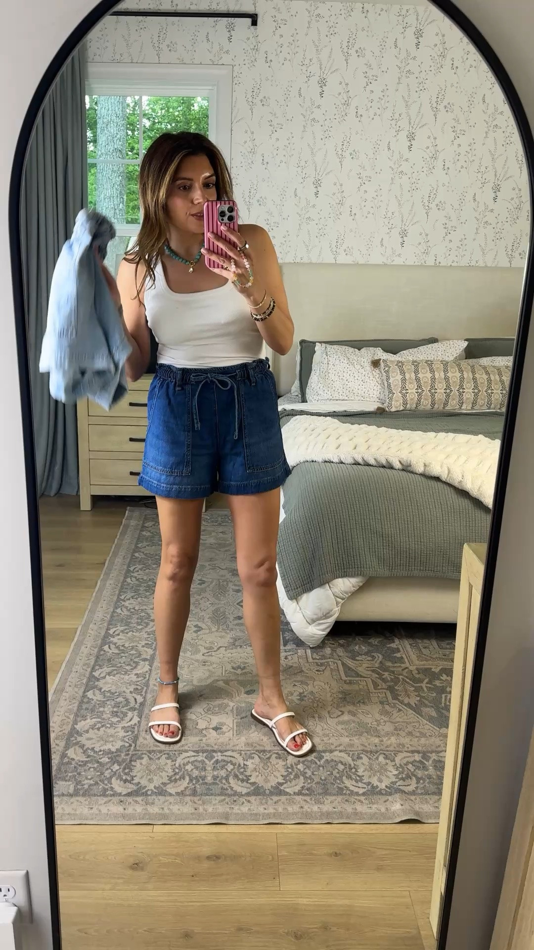 $22 Walmart shorts!! Tts or size down in between. In a size small. I’m 5’7” and a typical 4.