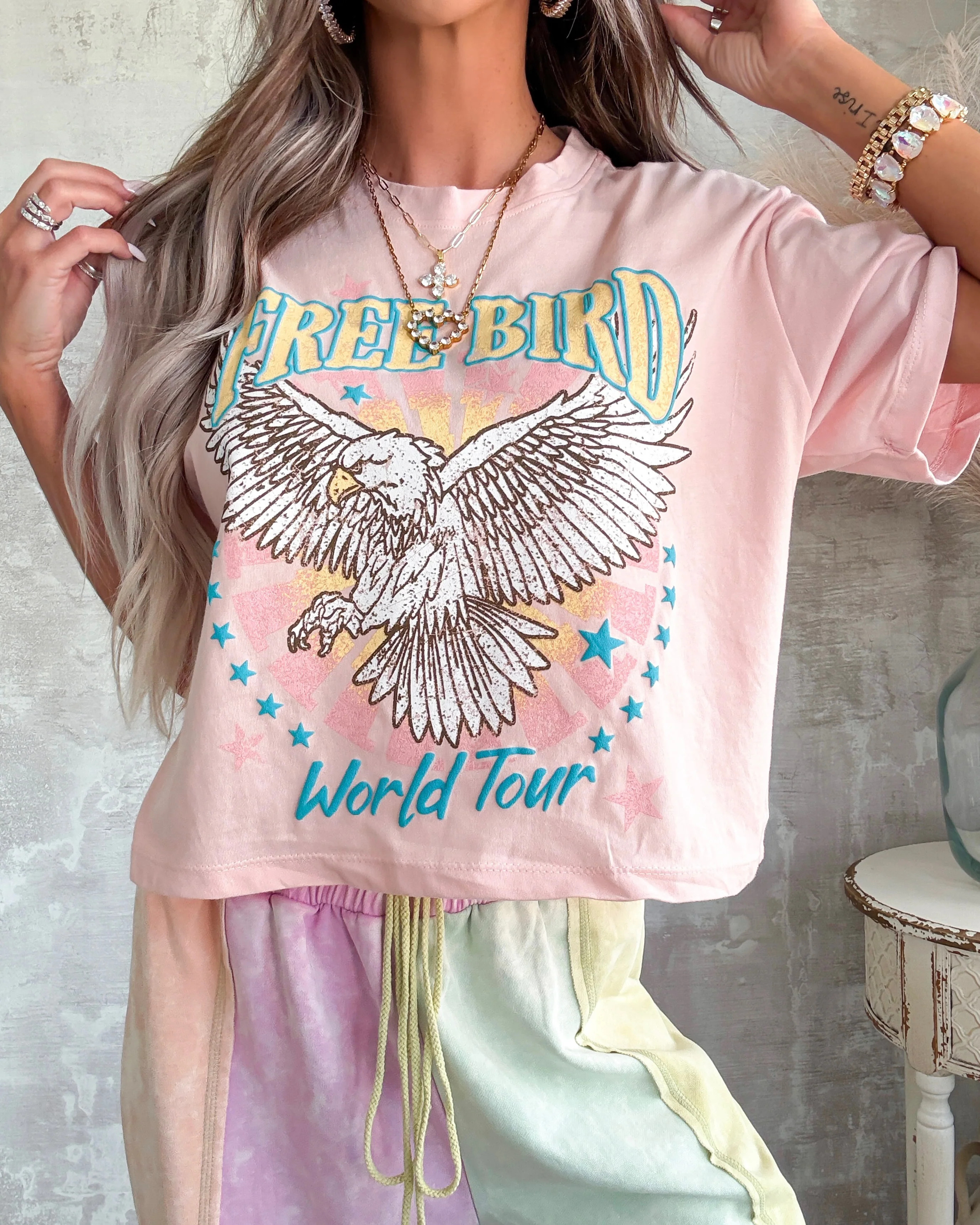 Free Bird Cropped Vintage Graphic Tee - Peach | Bar T Boutique