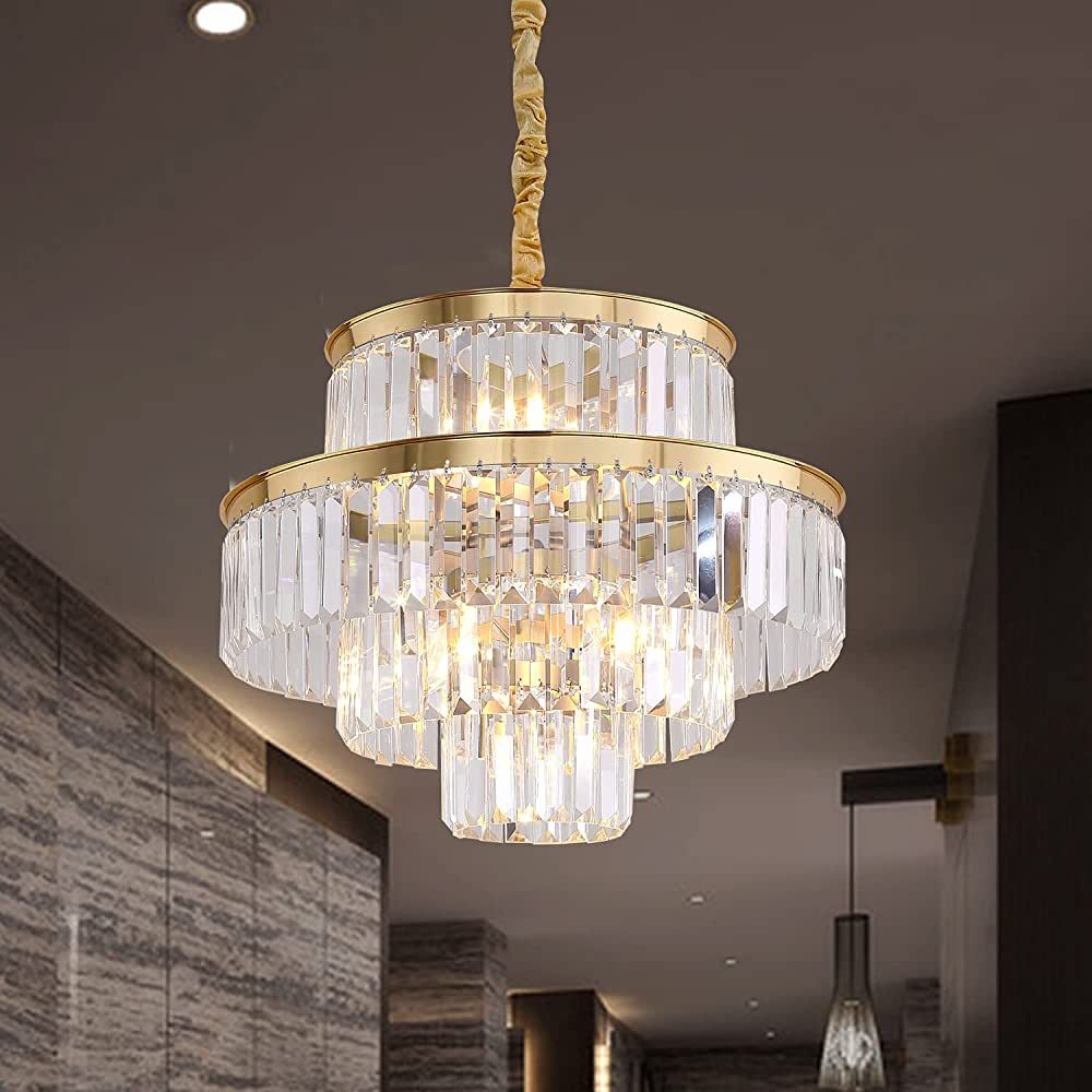 GMlixin Modern Crystal Chandelier Light Pendant Ceiling Lamp 4-Tier Chandeliers Lighting Fixture ... | Amazon (US)