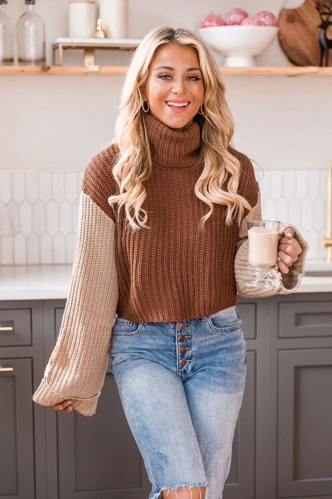 Accurate Story Brown Colorblock Turtleneck Sweater | The Pink Lily Boutique