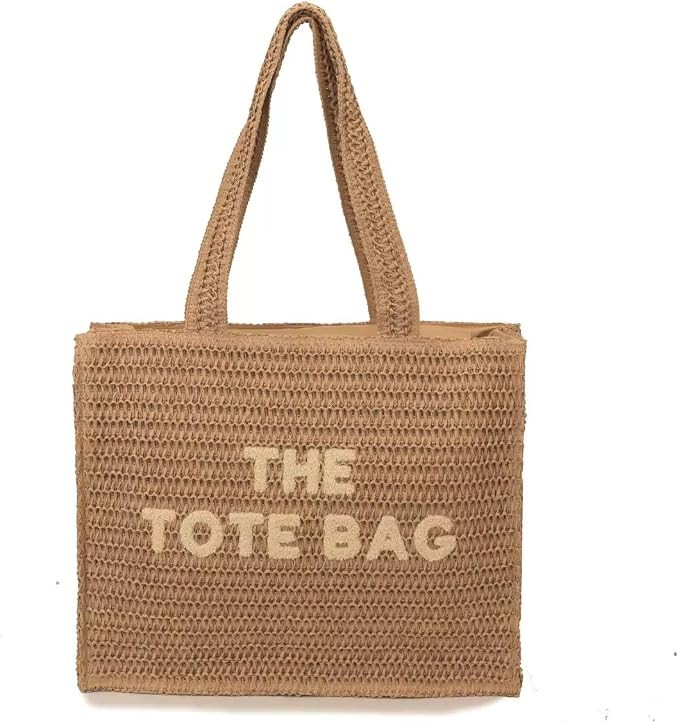 Straw Tote Bag for Women, Large Woven Beach Bag with THE TOTE BAG Embroidery, Handmade Crochet Sh... | Amazon (US)