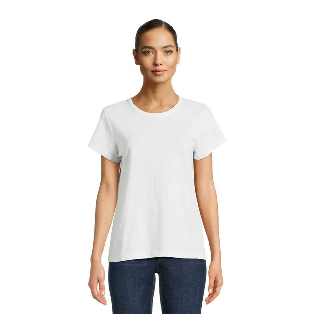 Time and Tru Women's Slub Texture Tee with Short Sleeves, Sizes S-XXXL - Walmart.com | Walmart (US)