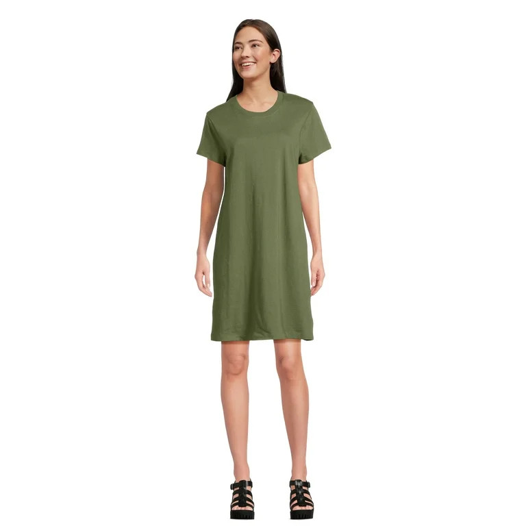 Time and Tru Women's Cotton T-Shirt Dress with Short Sleeves, Sizes S-XXXL - Walmart.com | Walmart (US)