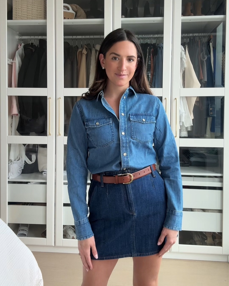 Size 2 shirt - would size up if in between it’s fitted 
25 skirt 
Xsmall belt

Spring outfits, denim outfit, jcrew 


#LTKSpringSale #LTKsalealert #LTKstyletip