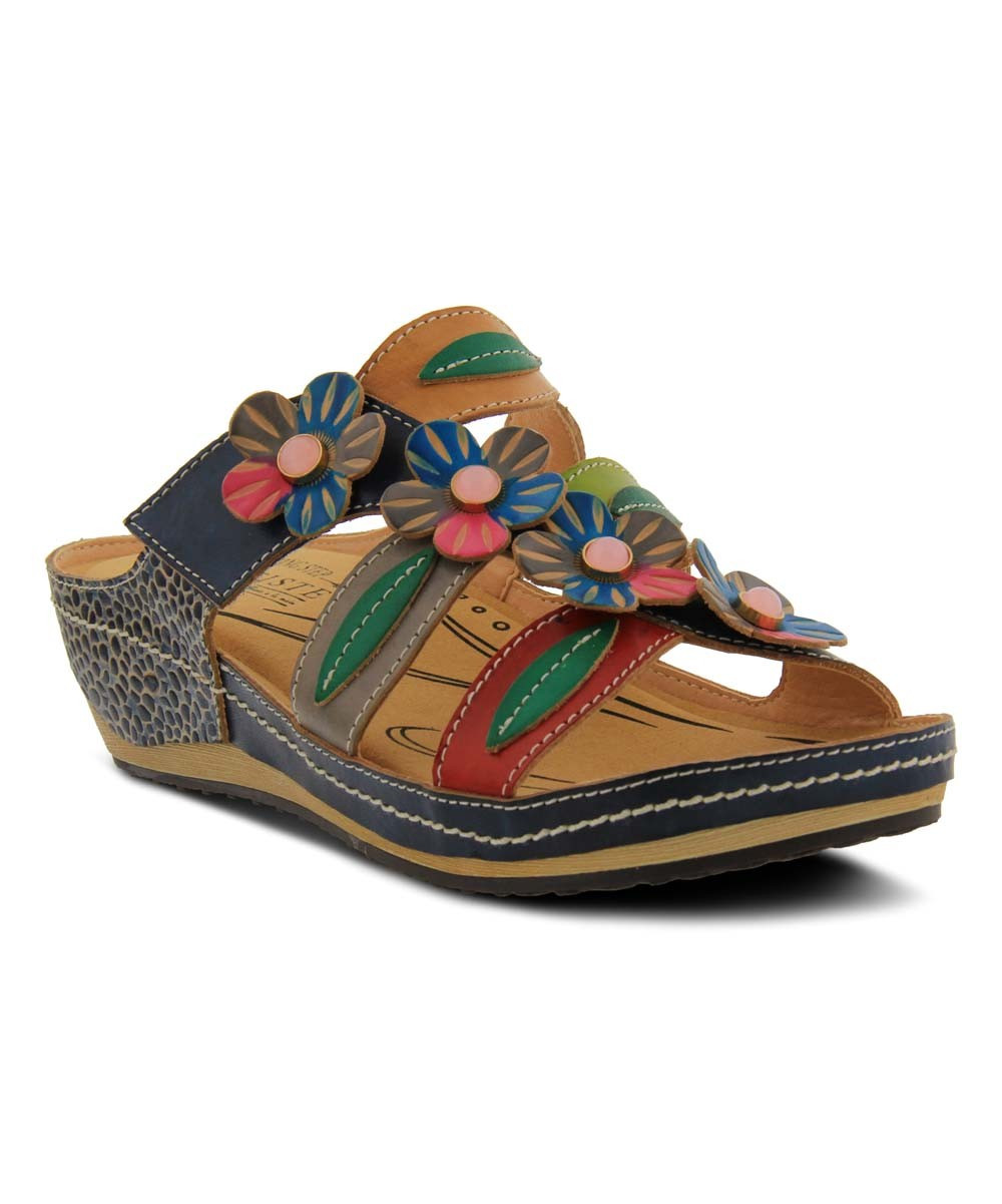 L'Artiste by Spring Step Women's Sandals NAVY - Navy Floral Pixie Leather Sandal - Women | Zulily