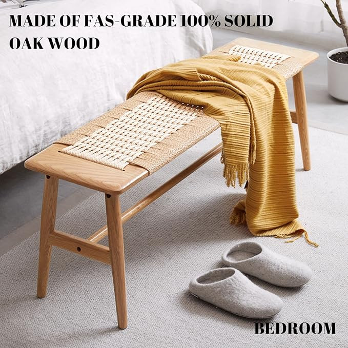 Vadisun 100% Solid Oak Wood Bench,Hand Woven Chair Surface Design,Solid Structure of Chair Legs,B... | Amazon (US)