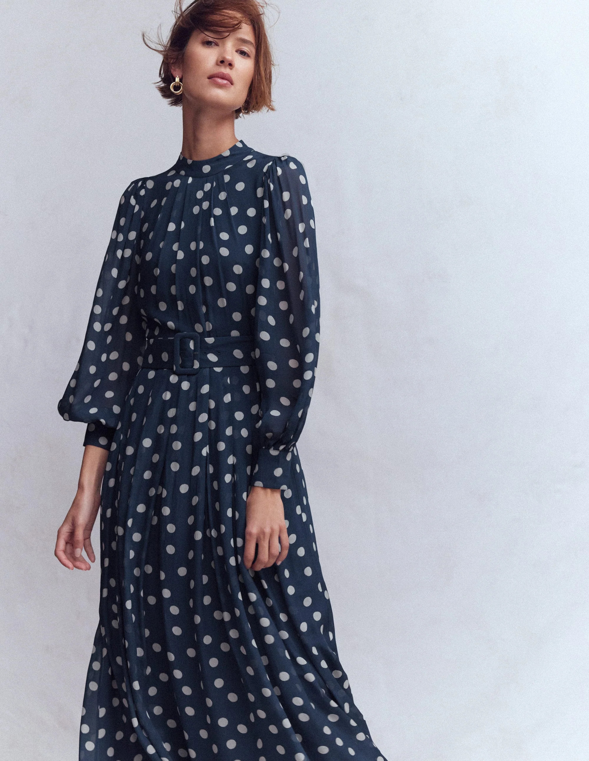 High Neck Occasion Dress-French Navy, Painted Dot | Boden (US)