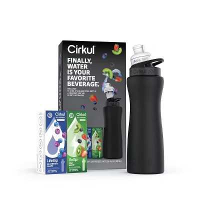 Cirkul Matte Black Bottle with Black Lid and 2 Flavor Cartridges (LifeSip Blueberry Grape and GoSip Kiwi Berry) - 32oz | Target