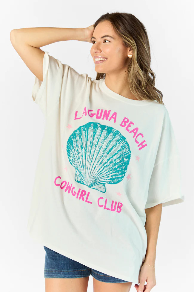 Laguna Beach Off White Hyfve Oversized Graphic Tee | Pink Lily
