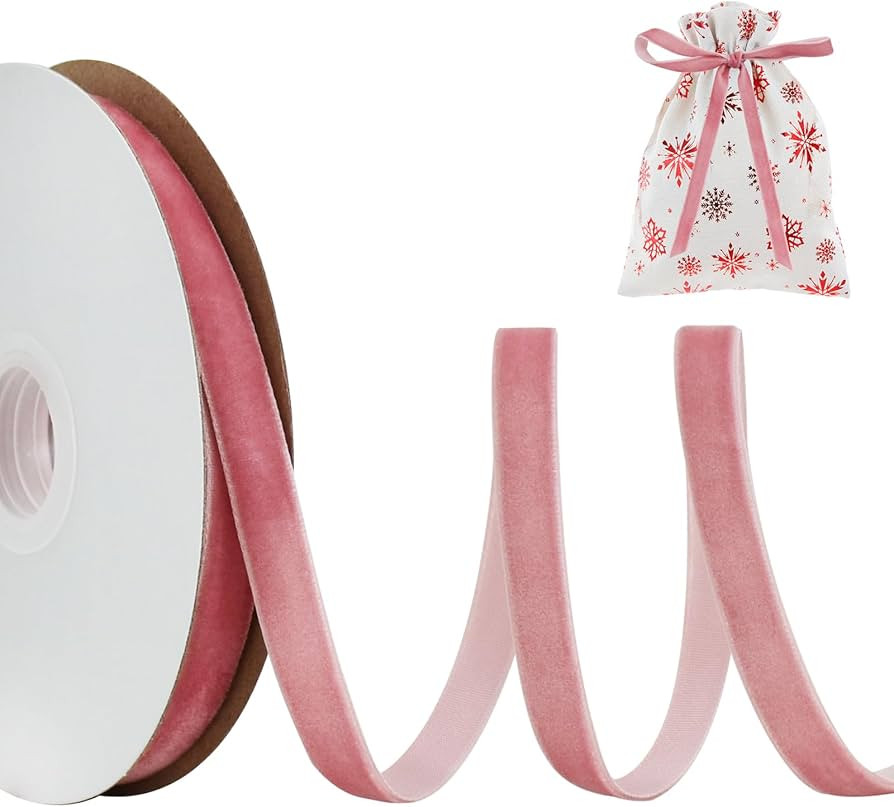 TONIFUL Pink Velvet Ribbon 3/8 Inch x 25yds, Vintage Velvet Ribbons, for Christmas Wreath Decorat... | Amazon (US)
