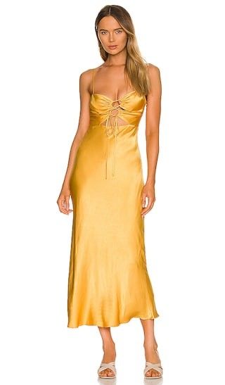 Alma Lace Up Midi Dress in Saffron- Spring Wedding Guest Dress | Revolve Clothing (Global)