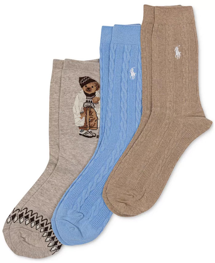 Women's 3-Pk. Polo Winter Bear Dress Socks | Macy's